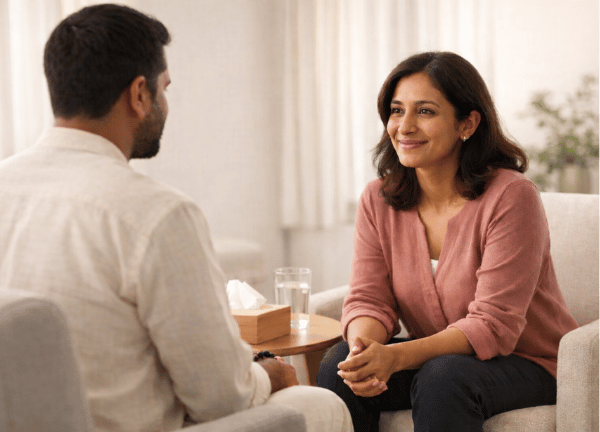 Woman attending a professional emotional spiritual counselling guidence session at Vighnahartaa Healing