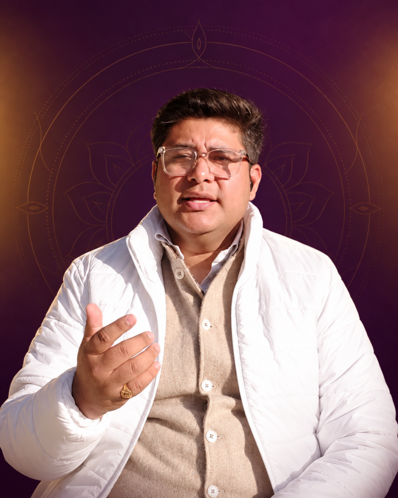 Hitesh Chhabra, founder of Vighnahartaa, speaking with an open hand