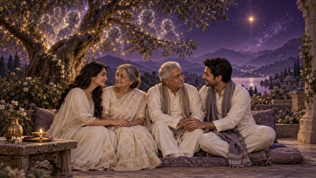 पितृ पक्ष सेवा दिन 9: स्वर्णिम प्रकाश में अपने जीवित माता-पिता से स्नेहपूर्वक जुड़े वयस्क बच्चे